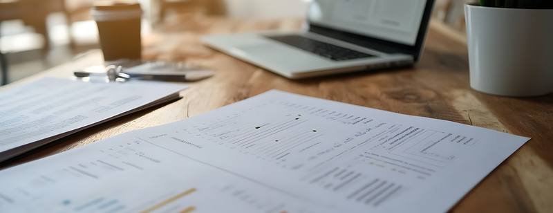 Informes financieros impresos con gráficos sobre un escritorio de oficina